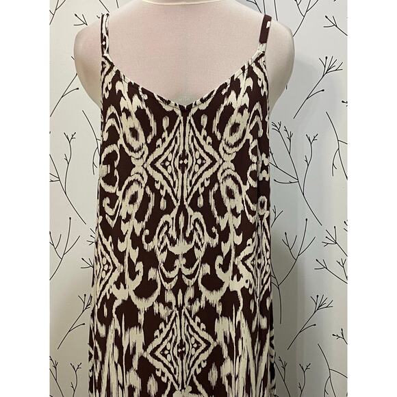 MSK Chocolate Brown Cream Sleeveless Maxi Dress MEDIUM Rayon Flowy Boho Hippie - Picture 3 of 6